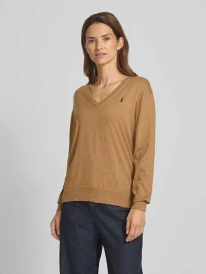 Sweter z dzianiny z wyhaftowanym logo i dekoltem w serek Polo Ralph Lauren