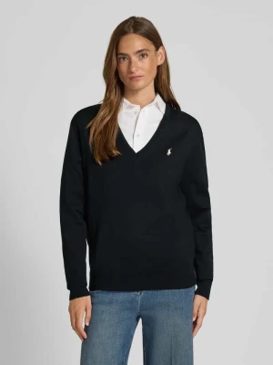 Sweter z dzianiny z wyhaftowanym logo i dekoltem w serek Polo Ralph Lauren