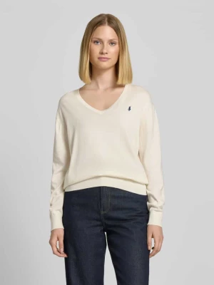 Sweter z dzianiny z wyhaftowanym logo i dekoltem w serek Polo Ralph Lauren