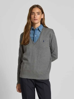 Sweter z dzianiny z wyhaftowanym logo i dekoltem w serek Polo Ralph Lauren