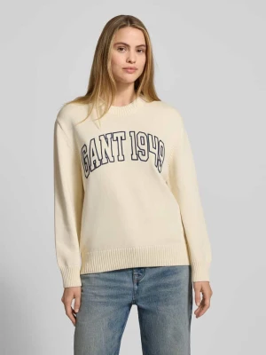 Sweter z dzianiny z wyhaftowanym logo i okrągłym dekoltem Gant