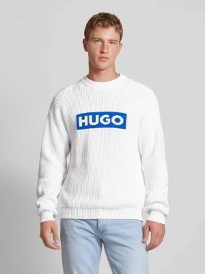 Sweter z dzianiny z wyhaftowanym logo model ‘Seylo’ Hugo Blue