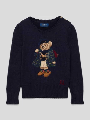 Sweter z dzianiny z wyhaftowanym motywem i falistym wykończeniem Polo Ralph Lauren Kids