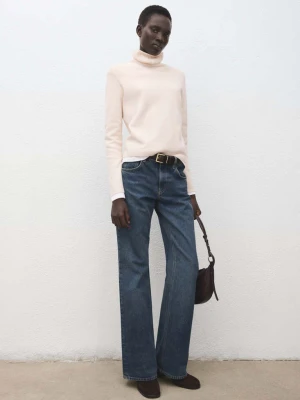 Sweter z dzianiny z wywijanym golfem kremowy / écru - Kobieta - - MANGO