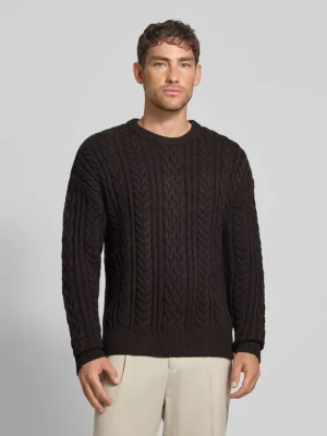 Sweter z dzianiny z wzorem warkocza Jake*s Ciemnobrązowy