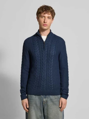 Sweter z dzianiny z zamkiem błyskawicznym model ‘BASIM’ Blend