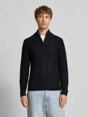 Sweter z dzianiny z zamkiem błyskawicznym model ‘BASIM’ Blend