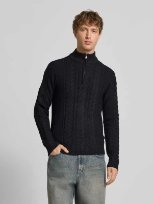 Sweter z dzianiny z zamkiem błyskawicznym model ‘BASIM’ Blend