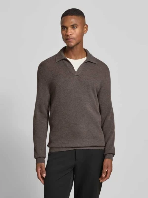 Sweter z dzianiny z żywej wełny z wykładanym kołnierzem i dekoltem w serek GRAN SASSO