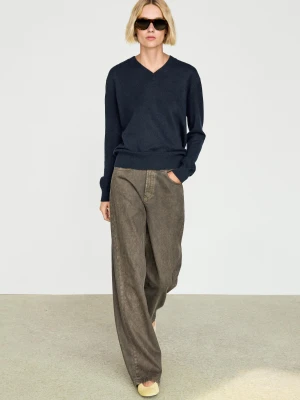Sweter Z Dzianiny Ze 100% Kaszmiru - Granatowy - Massimo Dutti - Female