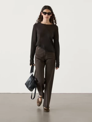 Sweter Z Dzianiny Ze 100% Wełny - Brązowy - - Massimo Dutti - Kobieta