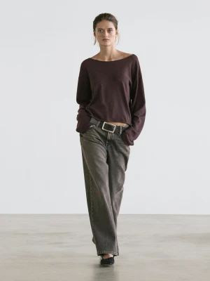 Sweter Z Dzianiny Ze 100% Wełny - Czekoladowy - - Massimo Dutti - Kobieta