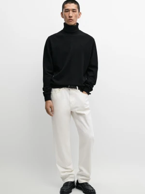 Sweter Z Dzianiny Ze 100% Wełny Z Golfem - Czarny - Massimo Dutti - Male