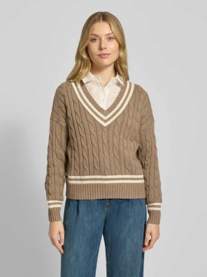 Sweter z dzianiny ze ściegiem warkoczowym i dekoltem w serek model ‘TEDURPH’ Lauren Ralph Lauren