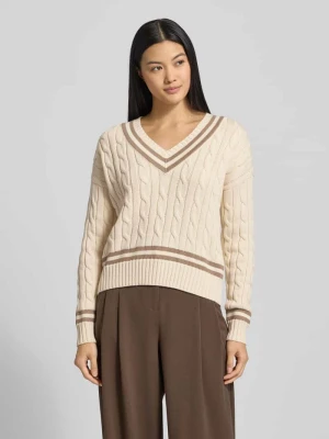 Sweter z dzianiny ze ściegiem warkoczowym i dekoltem w serek model ‘TEDURPH’ Lauren Ralph Lauren Beżowy