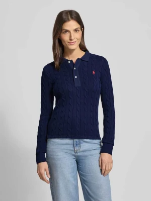 Sweter z dzianiny ze ściegiem warkoczowym i kołnierzykiem polo Polo Ralph Lauren