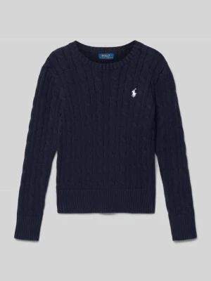 Sweter z dzianiny ze ściegiem warkoczowym i okrągłym dekoltem Polo Ralph Lauren Granatowy