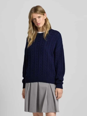 Sweter z dzianiny ze ściegiem warkoczowym i okrągłym dekoltem Review