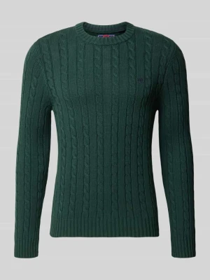 sweter z dzianiny o kroju slim fit ze ściegiem warkoczowym Superdry Ciemnozielony