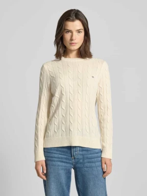 Sweter z dzianiny ze ściegiem warkoczowym i wyhaftowanym logo Gant