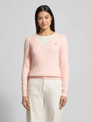 Sweter z dzianiny ze ściegiem warkoczowym i wyhaftowanym logo Gant