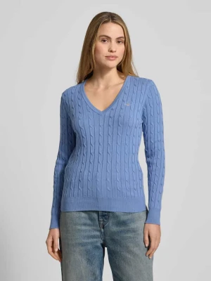 Sweter z dzianiny ze ściegiem warkoczowym i wyhaftowanym logo Gant