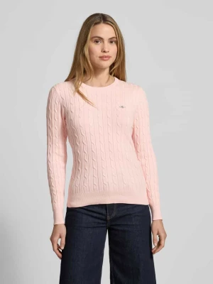Sweter z dzianiny ze ściegiem warkoczowym i wyhaftowanym logo Gant