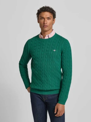 Sweter z dzianiny ze ściegiem warkoczowym i wyhaftowanym logo Gant