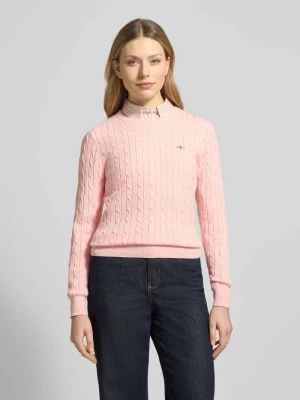 Sweter z dzianiny ze ściegiem warkoczowym i wyhaftowanym logo Gant