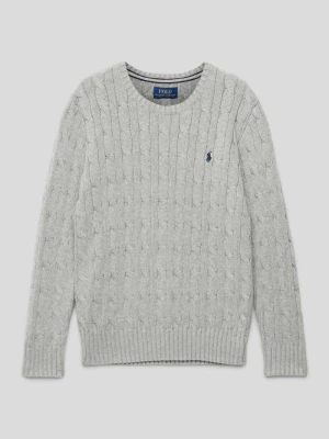 Sweter z dzianiny ze ściegiem warkoczowym i wyhaftowanym logo Polo Ralph Lauren Kids