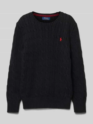 Sweter z dzianiny ze ściegiem warkoczowym i wyhaftowanym logo Polo Ralph Lauren Teens