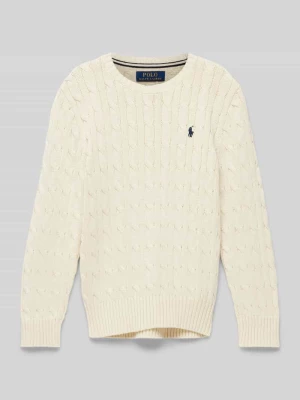 Sweter z dzianiny ze ściegiem warkoczowym i wyhaftowanym logo Polo Ralph Lauren Teens