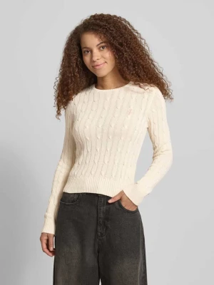 Sweter z dzianiny ze ściegiem warkoczowym i wyhaftowanym logo REVIEW