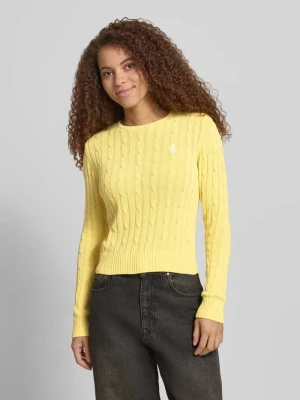 Sweter z dzianiny ze ściegiem warkoczowym i wyhaftowanym logo REVIEW