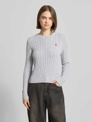 Sweter z dzianiny ze ściegiem warkoczowym i wyhaftowanym logo REVIEW