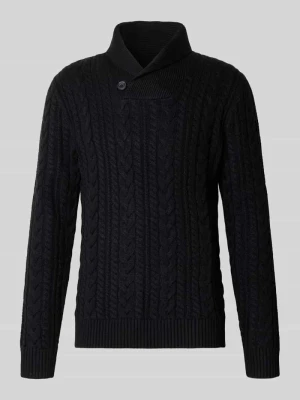 Sweter z dzianiny ze ściegiem warkoczowym model 'CALLUM' Jack&Jones Czarny