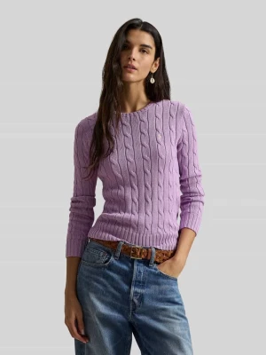 Sweter z dzianiny ze ściegiem warkoczowym model „JULIANNA” Polo Ralph Lauren Jasnofioletowy