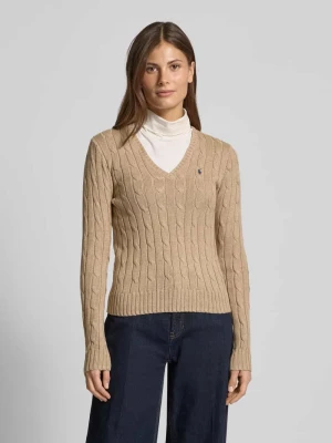 Sweter z dzianiny ze ściegiem warkoczowym model ‘KIMBERLY’ Polo Ralph Lauren