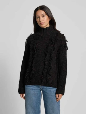 Sweter z dzianiny ze stójką i frędzlami JAKE*S STUDIO WOMAN