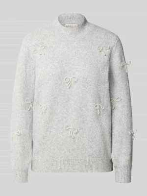 Sweter z dzianiny ze stójką i perły Apricot Średnioszary