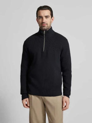 Sweter z dzianiny ze stójką i zamkiem błyskawicznym lindbergh