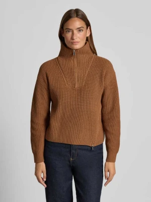 Sweter z dzianiny ze stójką i zamkiem błyskawicznym Oui