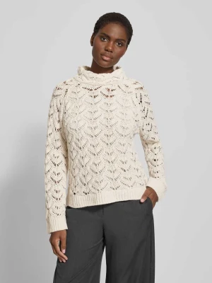 Sweter o kroju regular fit z dzianiny z dodatkiem wełny model ‘Chenille Ajour’ monari