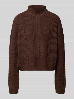 Sweter z dzianiny ze stójką model 'MYLLE' Ichi Ciemnobrązowy