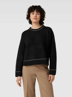 Sweter z dzianiny ze szwami w kontrastowym kolorze model ‘DETRI’ NEO NOIR