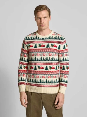 Sweter z dzianiny ze wzorem na całej powierzchni model ‘Winter village’ lindbergh
