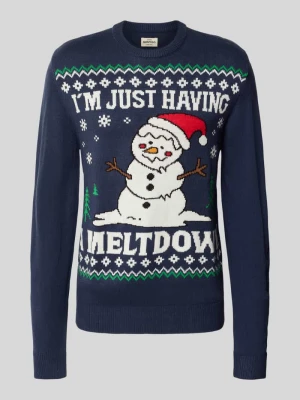 Sweter z dzianiny ze wzorem na całej powierzchni montego