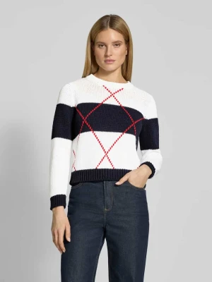 Sweter z dzianiny ze wzorem w romby i okrągłym dekoltem monari