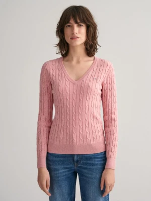 Sweter z Elastycznej Bawełny O Splocie Warkoczowym z Dekoltem W Kształcie Litery V GANT