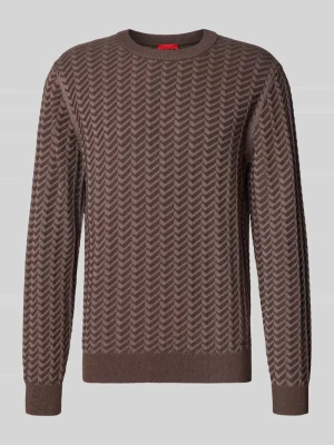 Sweter z fakturą imitacja dzianiny model 'Simond' Hugo Ciemnobrązowy